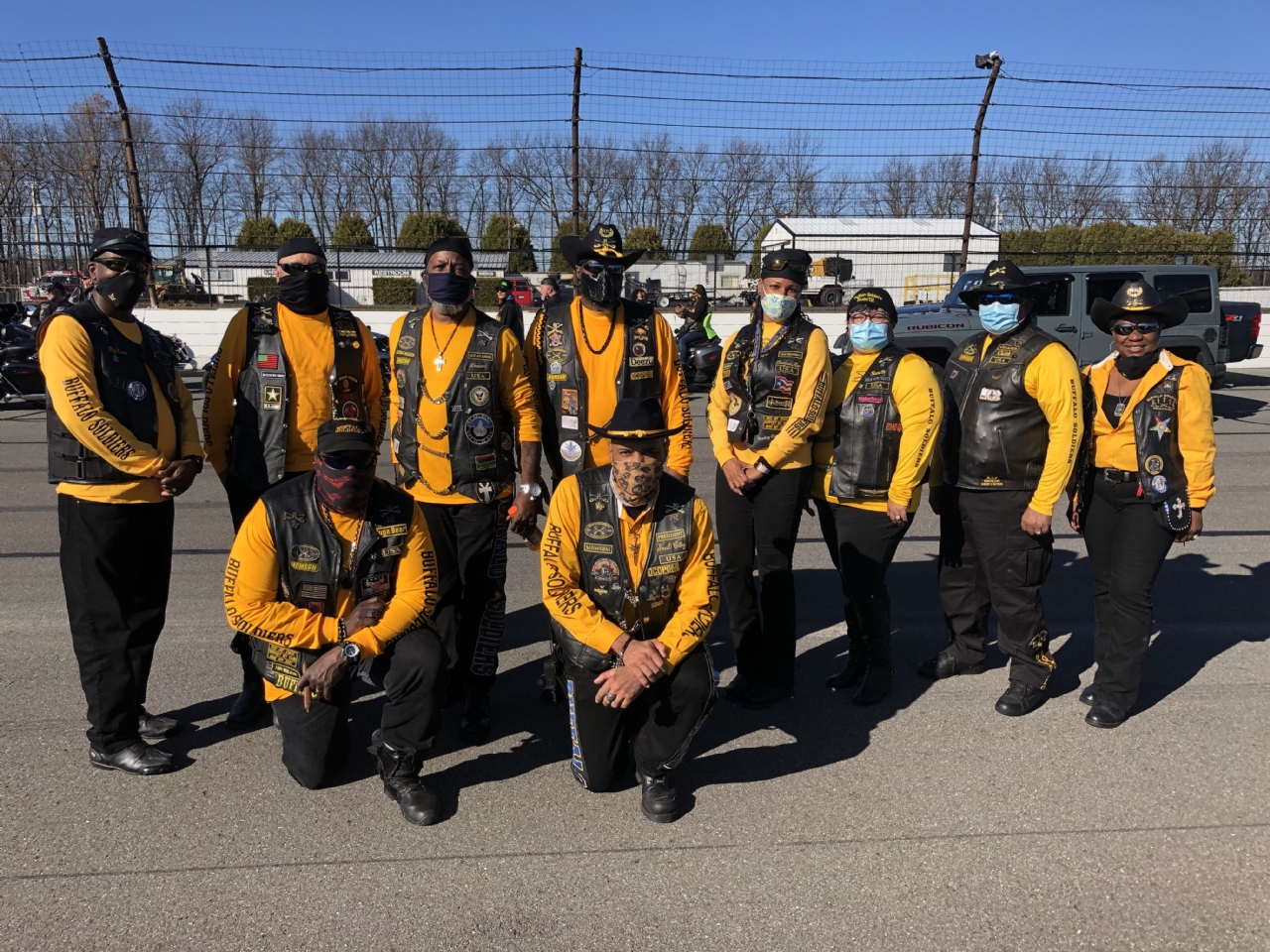 Group shot of Buffalo Solliders at the Monroe County Veterans Day Parade held at Pocono Speedway
